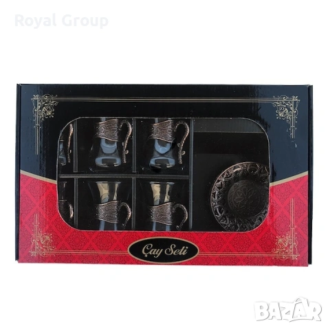 Елегантен комплект чаши за чай с меден обков, снимка 2 - Сервизи - 53744121