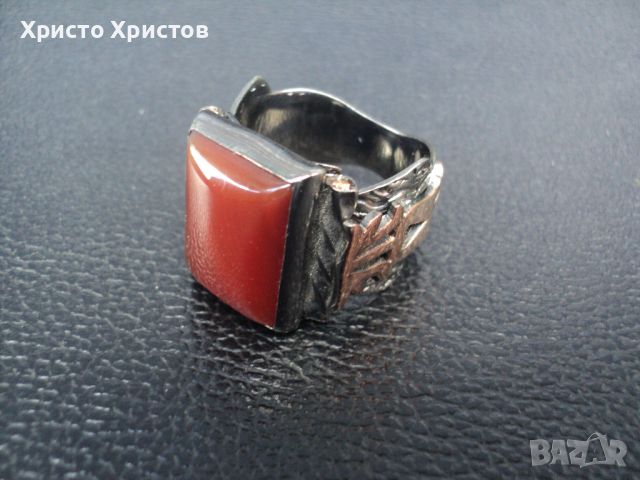Сребърен мъжки грандиозен пръстен с натурален карнеол