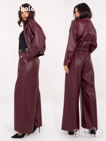 Дамски кожени панталони с плисета и колан, 5цвята , снимка 10 - Панталони - 52160814