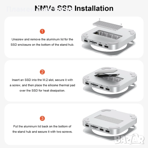 Qwiizlab алуминиев хъб стойка с SSD корпус за Mac mini M4 / M4 Pro, снимка 6 - Други - 52976932