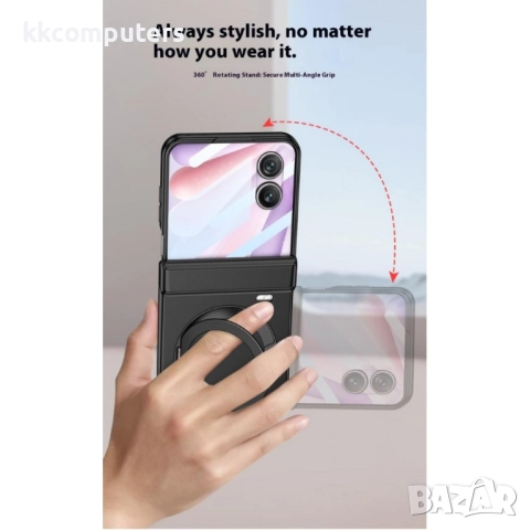 Калъф с протектор GKK за Honor Magic V Flip 2 – магнитна панта, стойка и MagSafe съвместимост, черен, снимка 5 - Калъфи, кейсове - 52165069