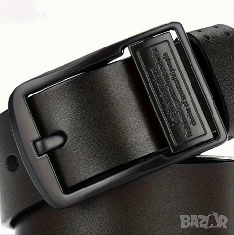 Мъжки кожени колани с двойна и квадратна катарама /Черна естест. кожа!