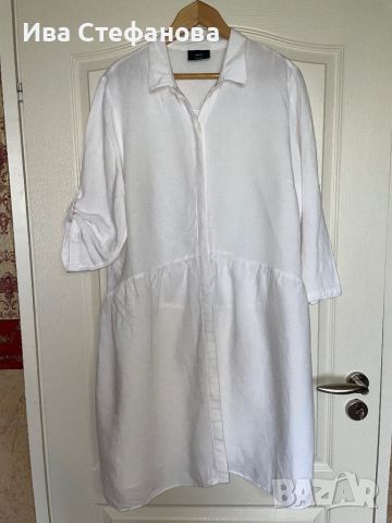 Нова бяла елегантна рокля лен памук ленена 