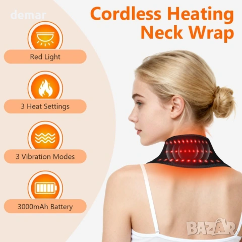 Безжична нагревателна подложка за врата, акумулаторна, 3 нива, 3 вибрации, облекчаване на болката, снимка 4 - Масажори - 54108348