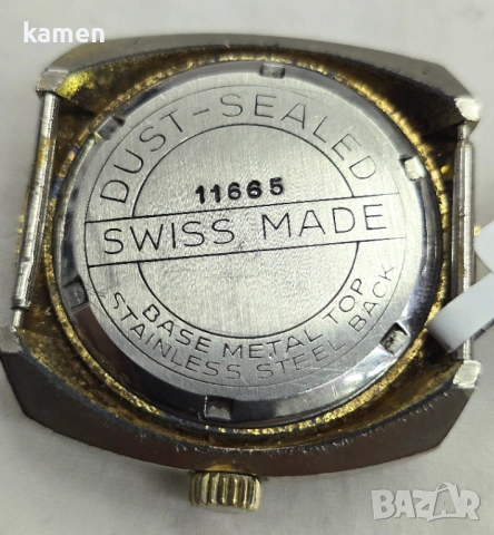 Vintage ORION Swiss Mechanical Watch - 1970s Gold Tone Cushion Case 11665, снимка 6 - Антикварни и старинни предмети - 53659073