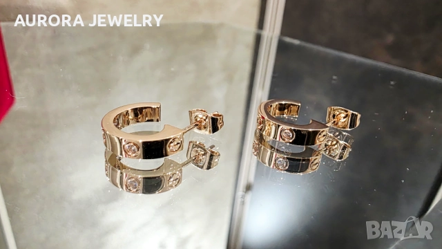 CARTIER Love Rose Gold Hoop 2 Diamonds Small Model Дамски Обеци, снимка 3 - Обеци - 52854739