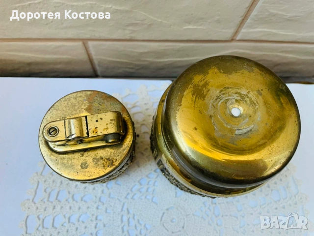 Красив месингов комплект от настолна запалка и табакера от Англия, снимка 8 - Антикварни и старинни предмети - 53742533