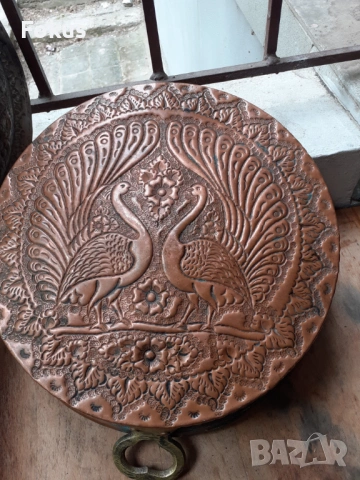 Невероятна стара медна тава тенджера с капак чеканка бакър, снимка 4 - Антикварни и старинни предмети - 54230426