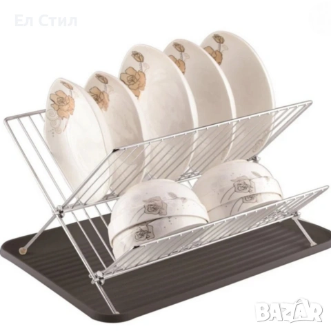 Двуетажен сушилник за съдове от неръждаема стомана с тава за отцеждане–здравина и ред в кухнята, снимка 7 - Други стоки за дома - 53573070