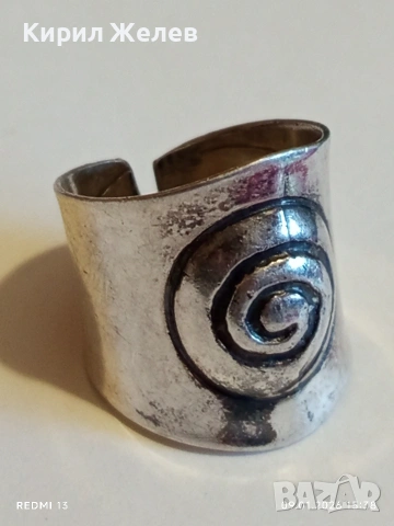 Сребърен пръстен с широк дизайн и релефна спирала Бохо стил интересен 51959, снимка 5 - Пръстени - 53044724
