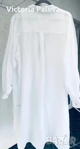 Бяла ленена рокля-риза H&M, снимка 11 - Рокли - 51109805