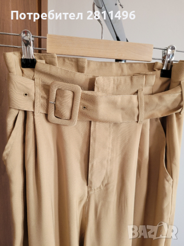 Дамски бежов панталон с висока талия и колан, снимка 2 - Панталони - 44954438