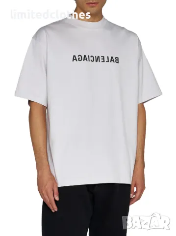 BALENCIAGA Ecru Destroyed Reversed Mirror Logo Print Oversized Мъжка / Дамска Тениска size S (M), снимка 6 - Тениски - 46827515