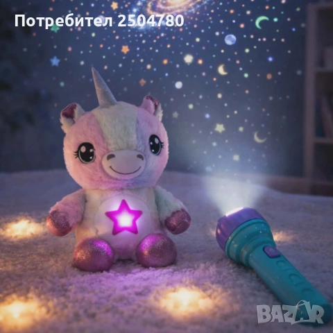 Плюшена играчка с нощна лампа 2в1 + детски фенер-проектор със светлинни картинки – комплект за уют и, снимка 3 - Плюшени играчки - 53861126