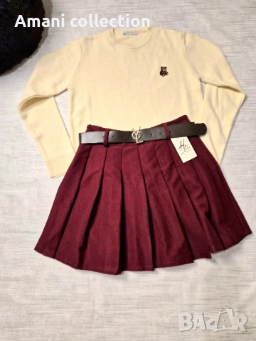 Плисирана пола от вълна с коланче, снимка 2 - Поли - 52308019