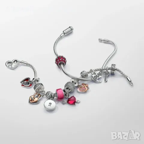 Сребърен талисман Pandora 925 Double Splittable Heart & Key Charm , снимка 3 - Гривни - 47082417