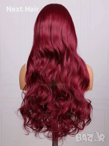 Тъмно червена бордо вълнообразна перука на път с дантела 13*4*1, снимка 3 - Аксесоари за коса - 51119929