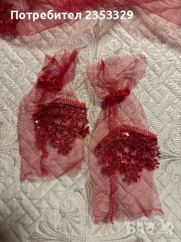 Воал за къна вечер - червен тюл с дантела и пайети, снимка 3 - Сватбени аксесоари - 51647037