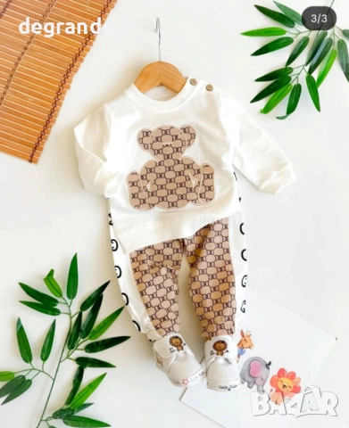  🧸Детски комплект Gucci с бродирано мече в бяло