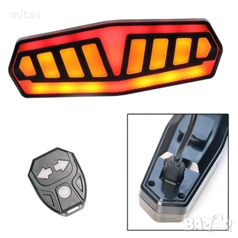 Задна LED светлина с МИГАЧИ, Безжично управление, Звуков сигнал, USB, снимка 8 - Аксесоари за велосипеди - 45620525