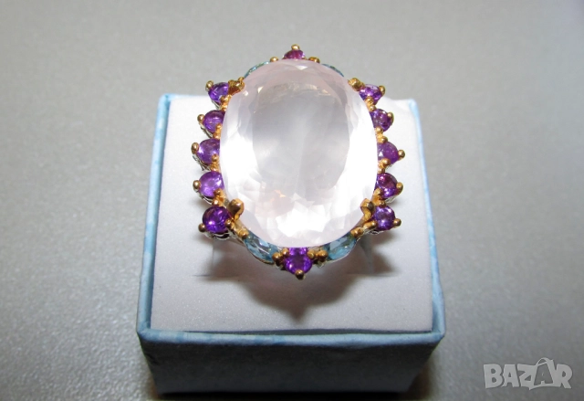 925 сребърен пръстен с розов кварц 36 карата