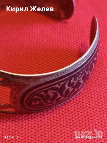 Винтидж сребърна гривна филигранен дизайн стил Кубачи СССР ювелирна изработка 52491, снимка 4 - Гривни - 53005782