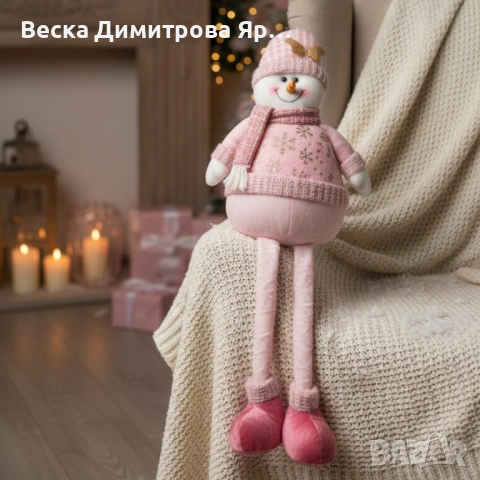 Декоративен коледен снежен човек с дълги крака – 80 см, снимка 3 - Декорация за дома - 52091969