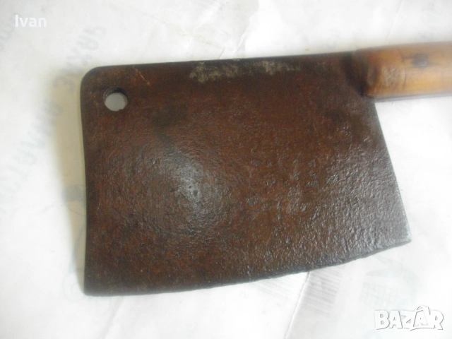 Ретро винтидж стар български Соц НРБ сатър брадвичка 290 мм ръчно кован за кълцане на месо и кости, снимка 5 - Други инструменти - 51554725