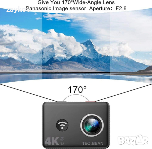 TEC.BEAN T2 WiFi 14MP Ultra HD водоустойчива 4K екшън камера, снимка 2 - Камери - 44940963