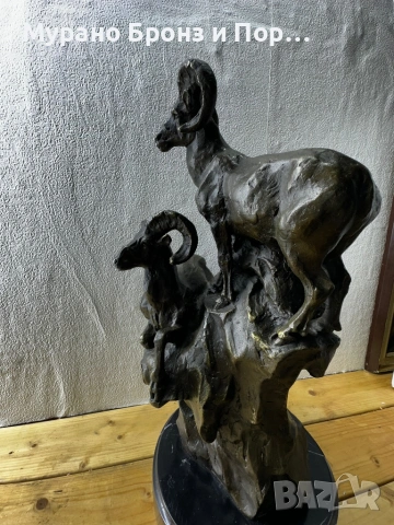 МАСИВЕН БРОНЗ (13 кг): Голяма Скулптура "Диви Овни" – Подписана Barye, 45 см, снимка 2 - Антикварни и старинни предмети - 53987314