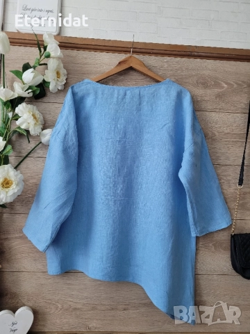 Асиметрична блуза лен , снимка 7 - Блузи с дълъг ръкав и пуловери - 51498455