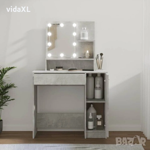 vidaXL Тоалетка с LED, бетонно сива, 86,5x35x136 см(SKU:808814), снимка 2 - Тоалетки - 54180810