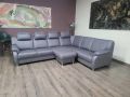 Лилаво - сив ъглов диван от плат и табуретрка ZE-EM06001, снимка 1 - Дивани и мека мебел - 45560019