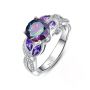 Цветен дамски пръстен с кубичен циркон и аметисти, снимка 1 - Пръстени - 45463999
