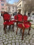 Комплект от 6 трапезни стола с червена плюшена дамаска, снимка 4