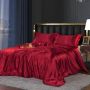 Висококачествен Спален Комплект от Сатен от 4 Части в Бургундско Червено, снимка 1 - Спално бельо - 41589158