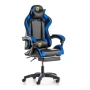 Геймърски стол с поставка за крака – черно-син, въртящ, с масажна функция и спортен дизайн, снимка 3