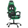 vidaXL Въртящ гейминг стол опора за крака черно-зелен изкуствена кожа（SKU:349606, снимка 1 - Столове - 45302570