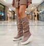 Равни ботуши - каки велур с бежово ходило, снимка 3