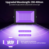 Lightasea LED 100W UV черна светлина, ултравиолетова, 385-400nm, IP66, снимка 3 - Лед осветление - 44989433