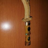 Стар нож с дръжка от рог и кания от орех с камъни, снимка 11 - Ножове - 44295527
