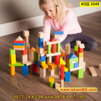 онструктор 100 дървени кубчета в различни цветове, образователна играчка за деца - КОД 3549, снимка 4 - Конструктори - 45022745