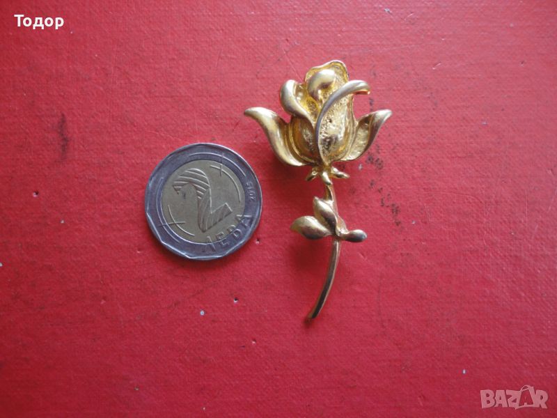 Позлатена брошка роза , снимка 1