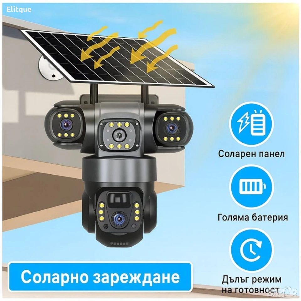 Соларна камера – 6MP Full HD, троен обектив, движение, нощно виждане, двупосочна комуникация, IP66, снимка 1