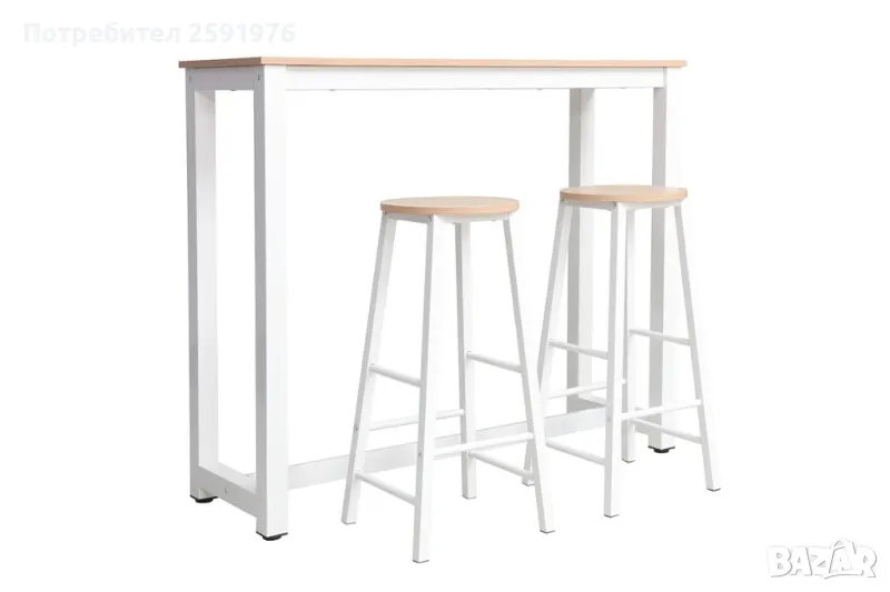 Комплект бар маса с две табуретки Marle, наличен в Бяло, снимка 1