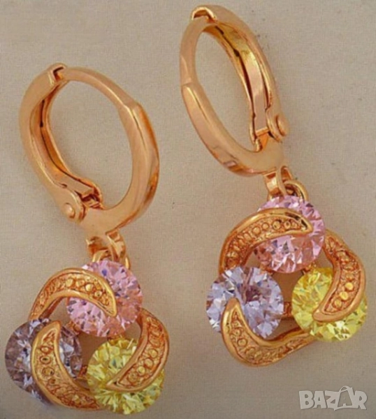 Атрактивни висящи обеци 9к попълнено злато с нежни цирконии 15 лв., снимка 1