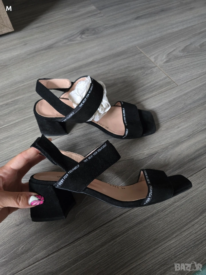 Сандали GiAnni от ЕСТЕСТВЕНА кожа и велур с надпис, снимка 1