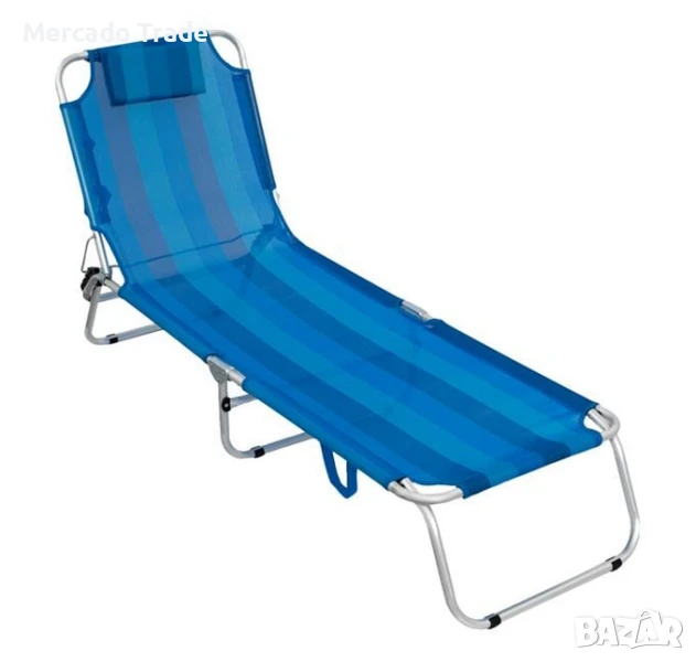 Сгъваем шезлонг за плаж Mercado Trade, За къмпинг, плаж Райета в син цвят с възглавница, снимка 1