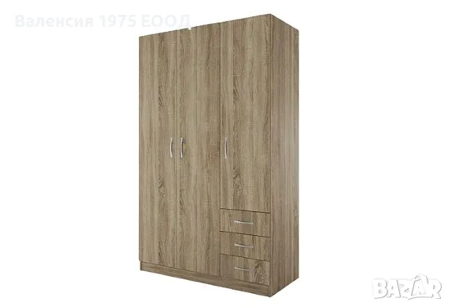 Трикрил гардероб с чекмеджета Сити 1028 сонома, орех или комбинация бяло/ арвен, снимка 1