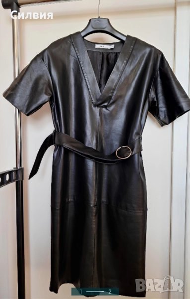 Нова дълга лъскава кожена рокля "NA-KD" с колан, номер 34, размер XS-S, снимка 1